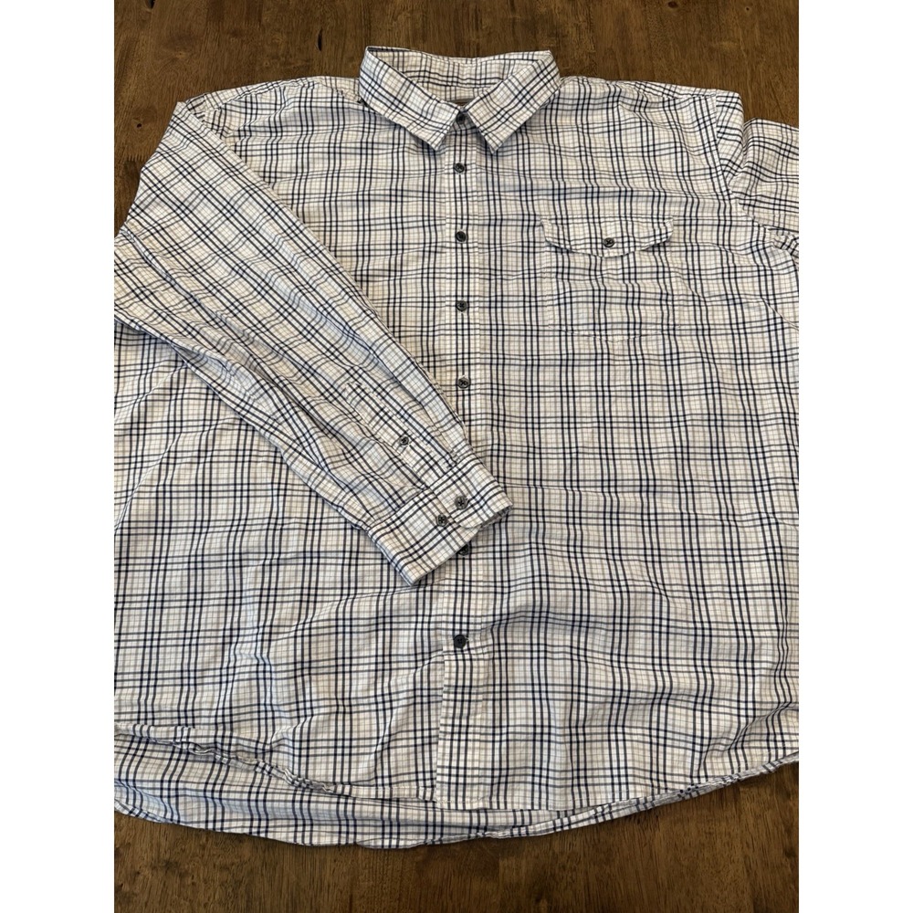 The Foundry Supply Co. Men's 4XLT Blue Gray Plaid Point Collar Cotton Shirt